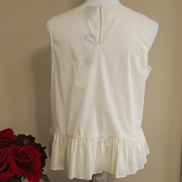 NEW Worthington Top Stretch Pullover Sleeveless Peplum Pastel Yellow Pinstripe M - Picture 7 of 8